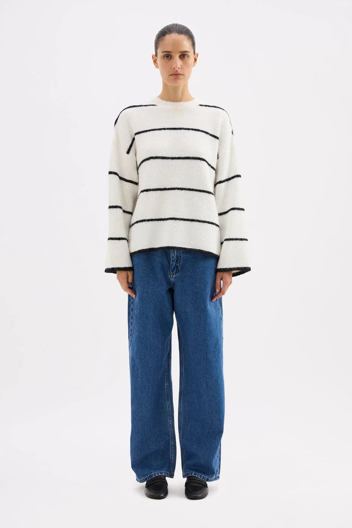 Colter Ivory Black Stripe Crew Knit