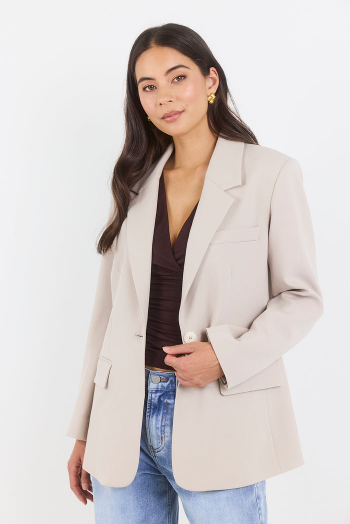 Confine Taupe Buttoned Sleeve Blazer