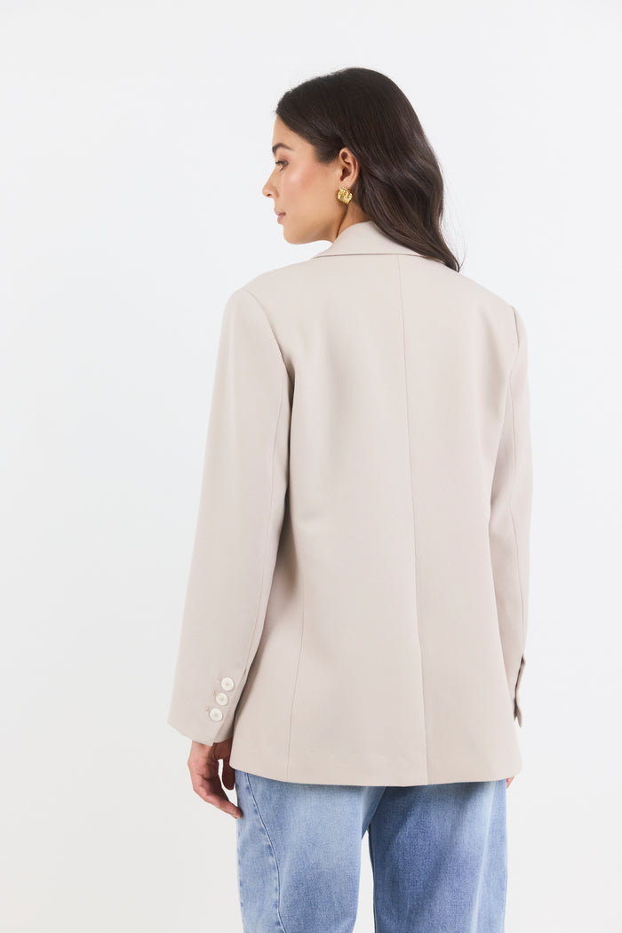 Confine Taupe Buttoned Sleeve Blazer