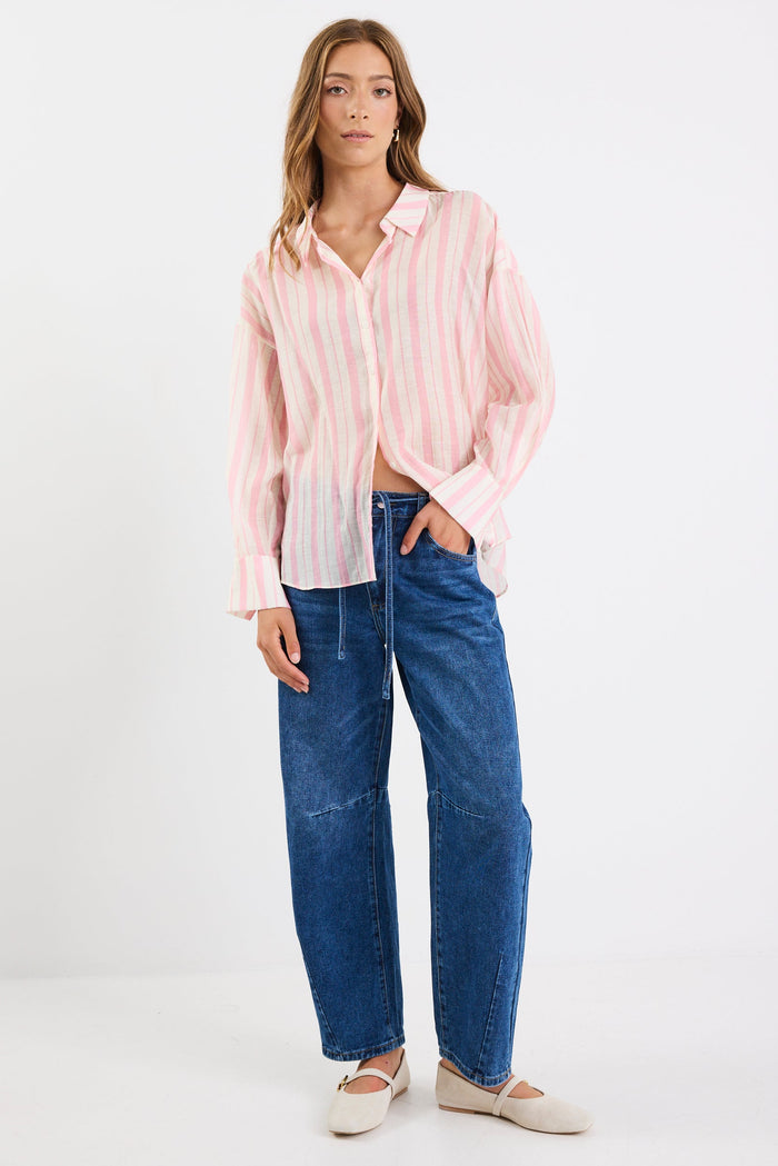 Construct Pink Cream Stripe Oversized Shirt