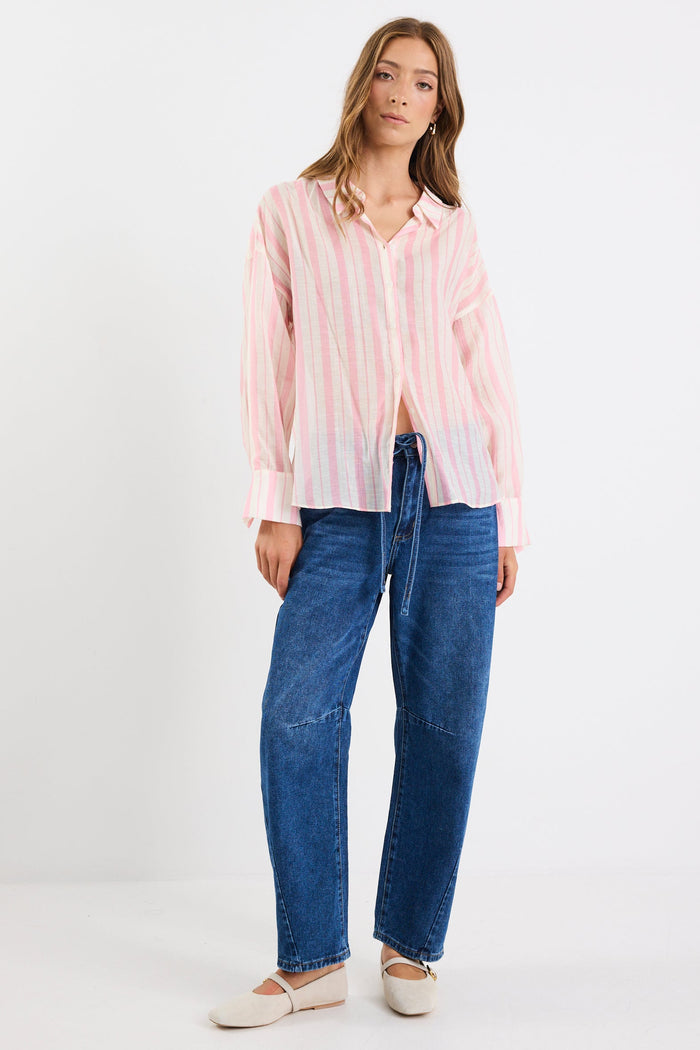 Construct Pink Cream Stripe Oversized Shirt