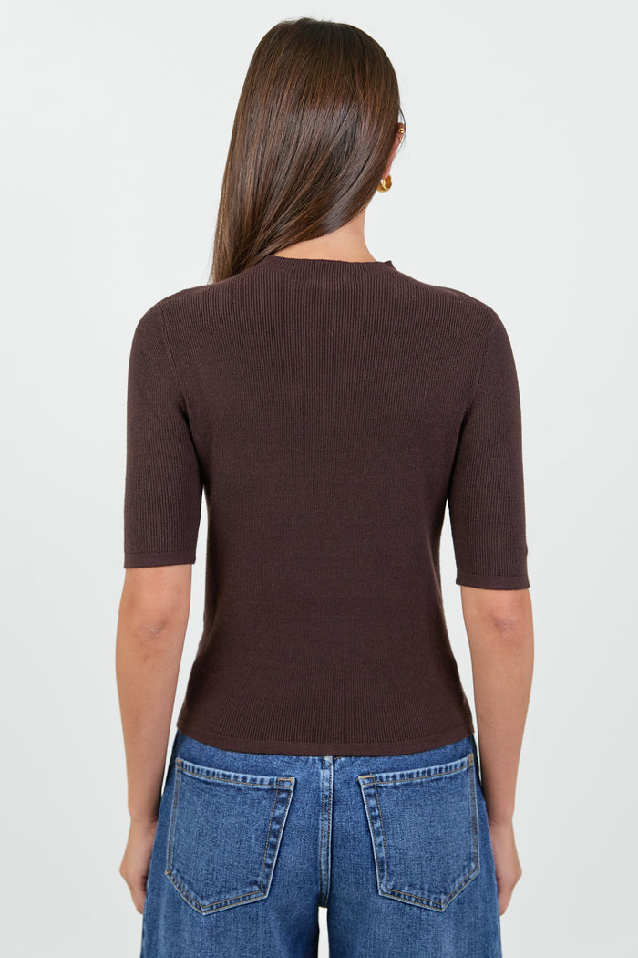 Contour Chocolate Funnel Neck Short Sleeve Knitted Top