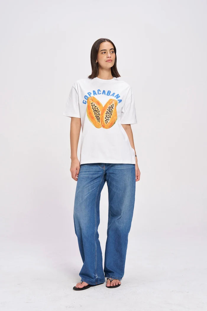 Copacabana White Fruit Print Oversized Tee