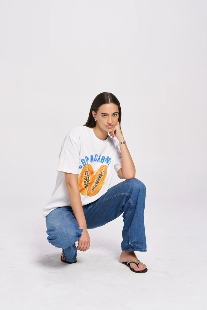 Copacabana White Fruit Print Oversized Tee