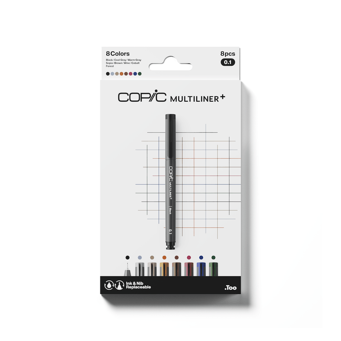 COPIC Multiliner+ Set of 8 Assorted 0.1