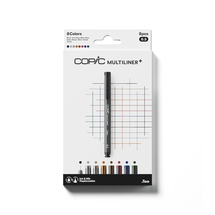 COPIC Multiliner+ Set of 8 Assorted 0.3