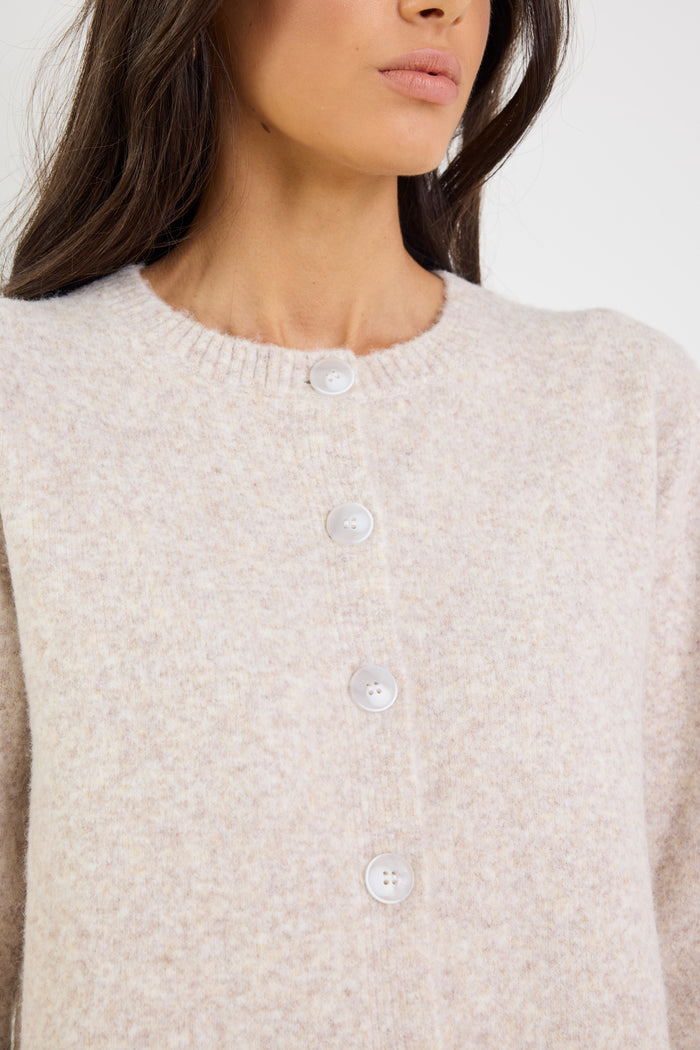 Crest Oat Marle Crewneck Cardigan