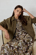Curation Brown Beige Floral Georgette Puff Sleeve Tiered Maxi Dress