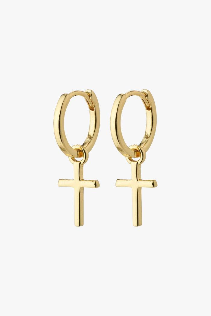 Daisy Recycled Cross Gold Hoop Earrings ACC Jewellery Pilgrim