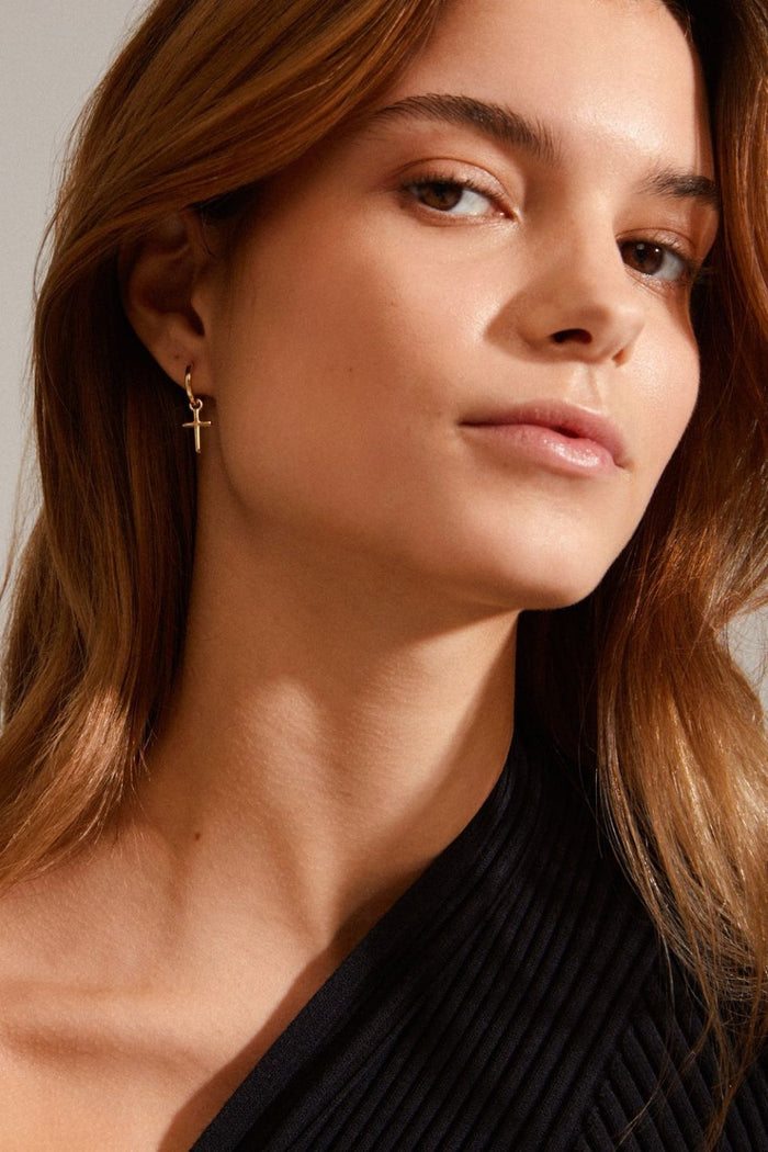 Daisy Recycled Cross Gold Hoop Earrings ACC Jewellery Pilgrim