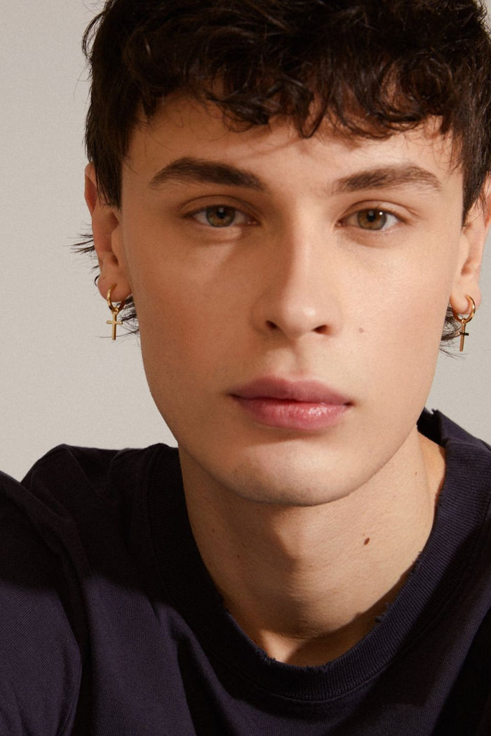 Daisy Recycled Cross Gold Hoop Earrings ACC Jewellery Pilgrim