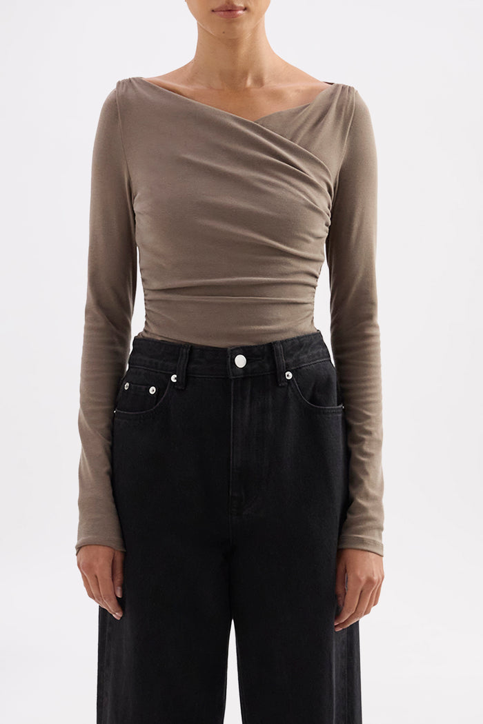 Daniya Truffle Front Cross LS Top