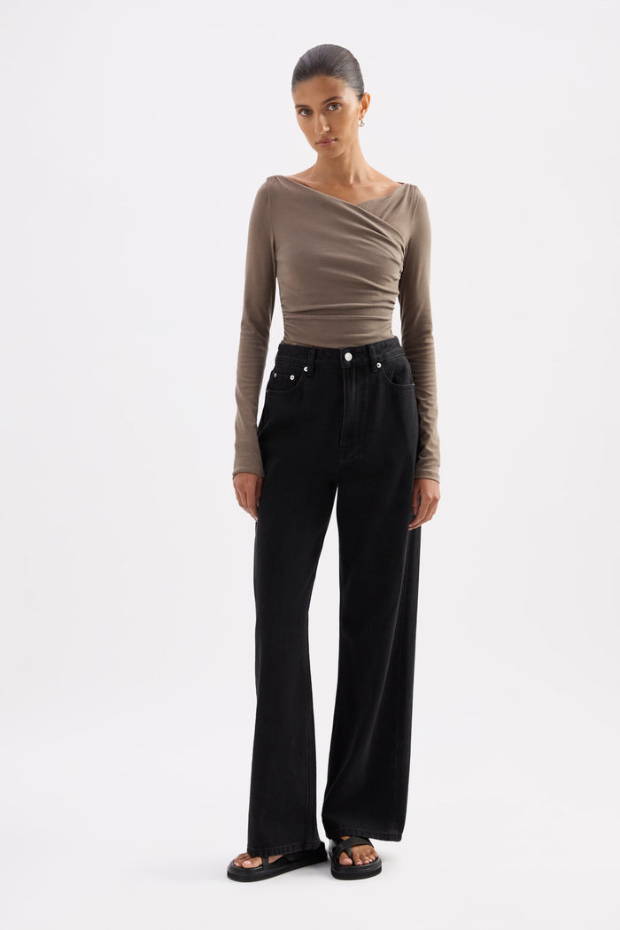 Daniya Truffle Front Cross LS Top