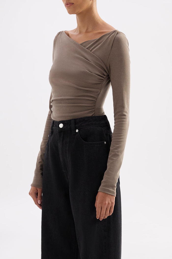 Daniya Truffle Front Cross LS Top