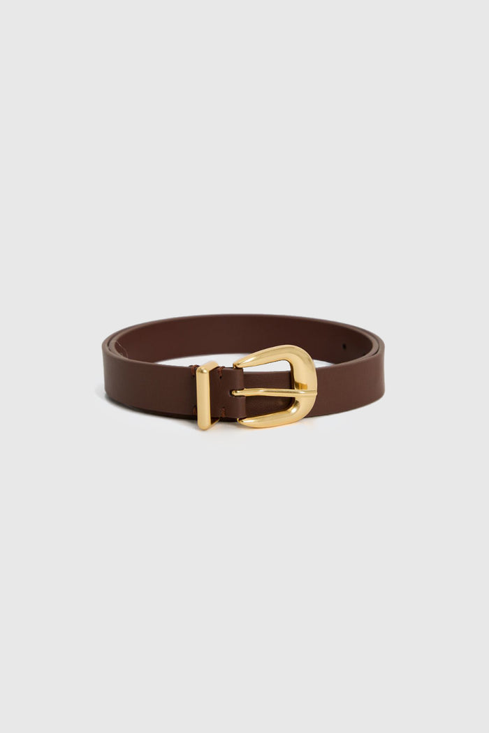 Dark Brown Gold Buckle Leather Belt