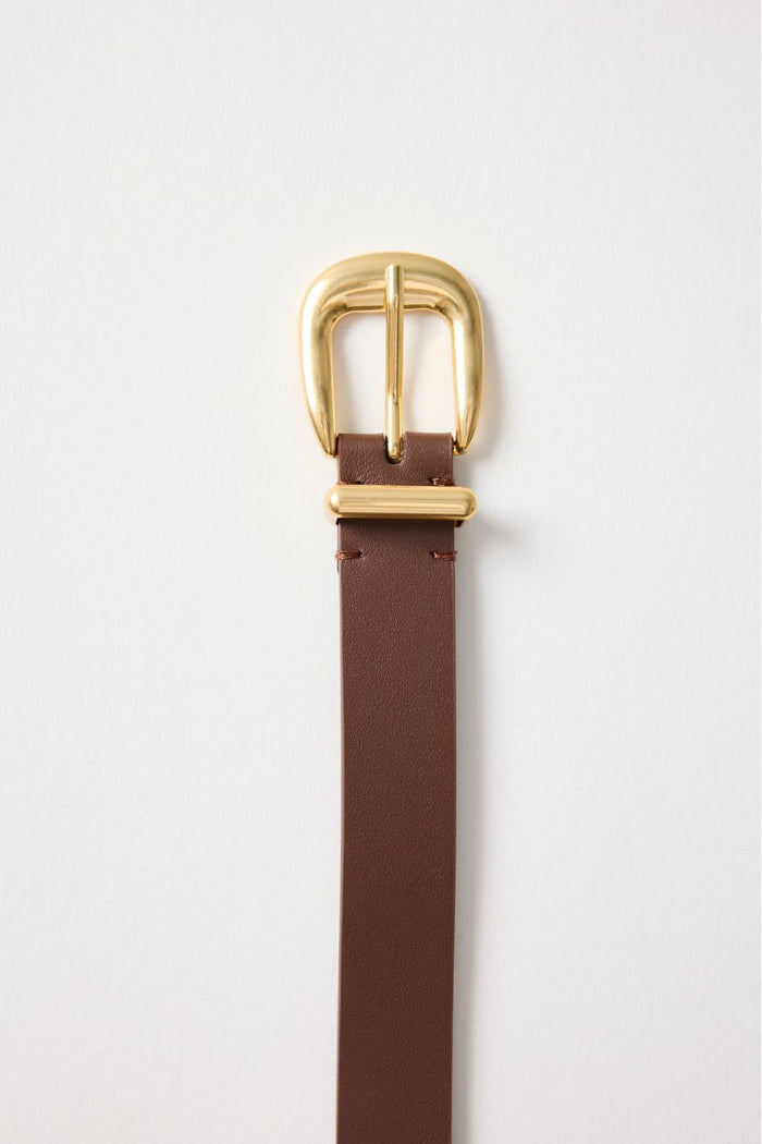 Dark Brown Gold Buckle Leather Belt