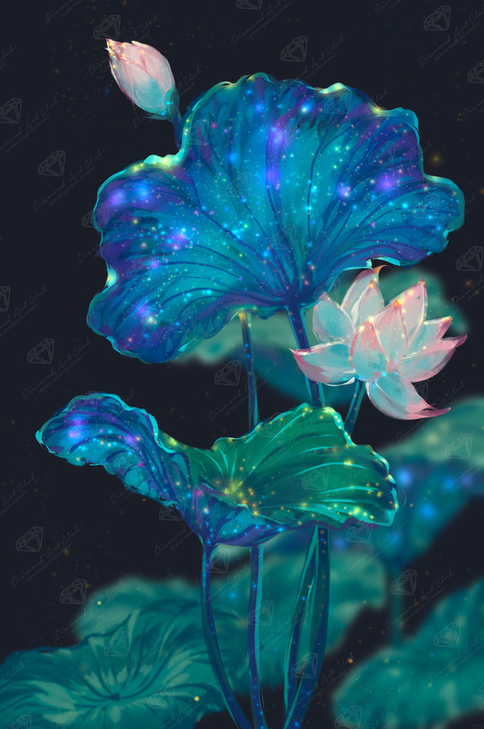 Diamond Painting Dark Sky Lotus 22" x 33" (55.6cm x 83.7cm) / Round with 49 Colors including 2 ABs and 1 Iridescent Diamond and 3 Fairy Dust Diamonds / 61,408
