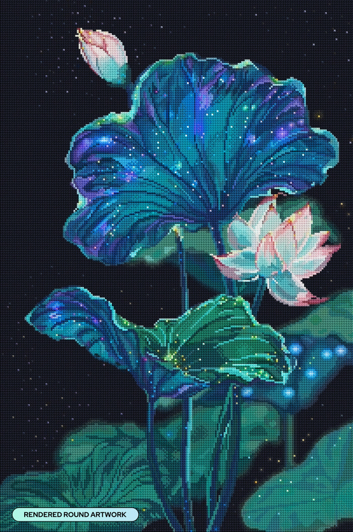 Diamond Painting Dark Sky Lotus 22" x 33" (55.6cm x 83.7cm) / Round with 49 Colors including 2 ABs and 1 Iridescent Diamond and 3 Fairy Dust Diamonds / 61,408