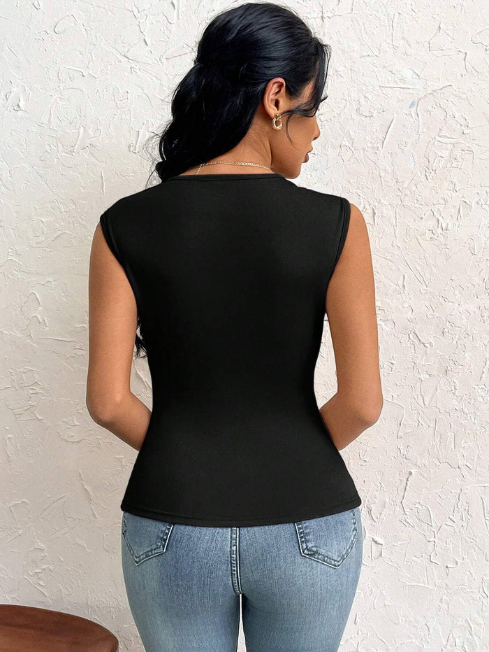 Diagonal neckline slim short irregular top