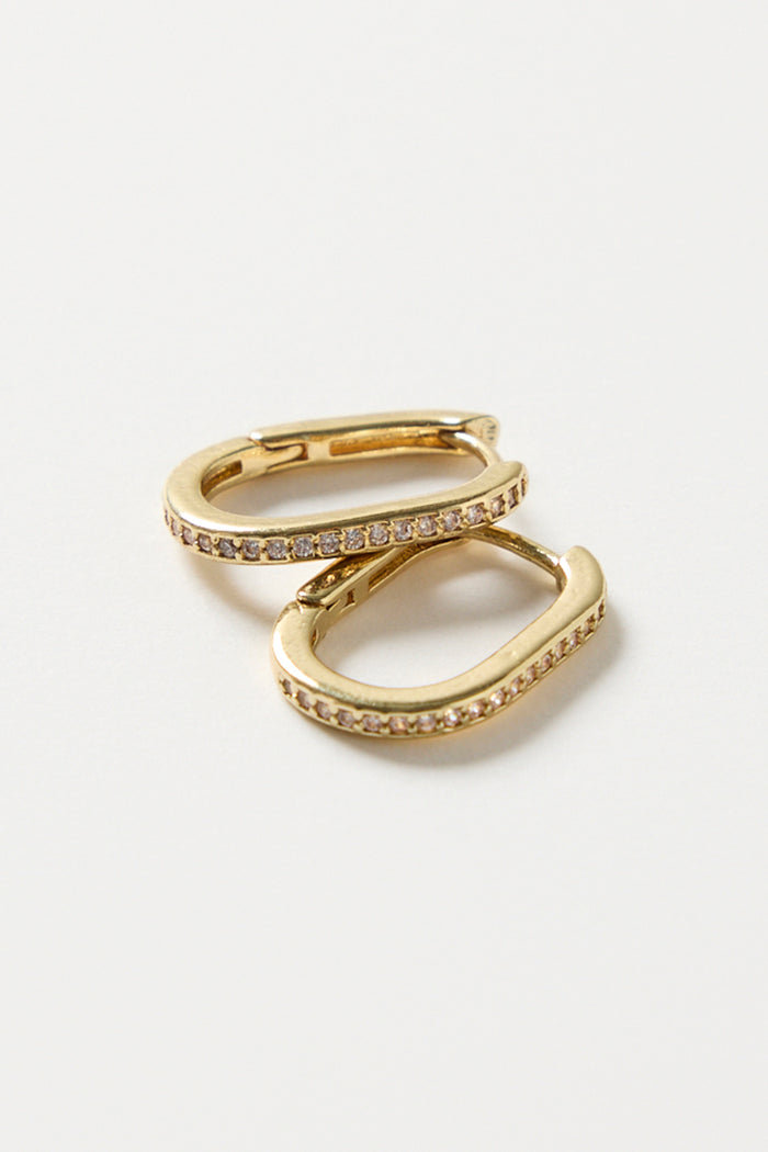Diamante Oval Gold Hoop Earring