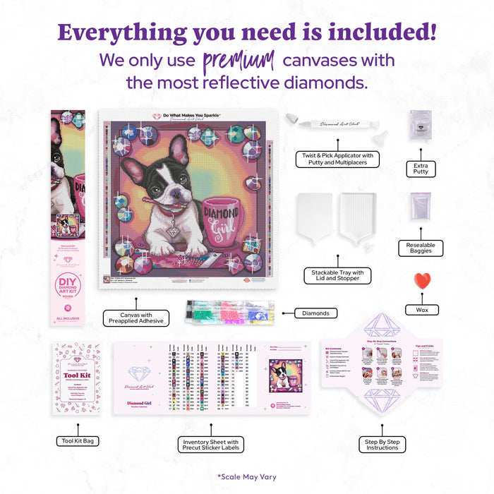Diamond Painting Diamond Girl 22" x 22" (55.6cm x 55.6cm) / Round with 74 Colors including 3 ABs and 1 Iridescent Diamond and 5 Fairy Dust Diamonds / 40,804