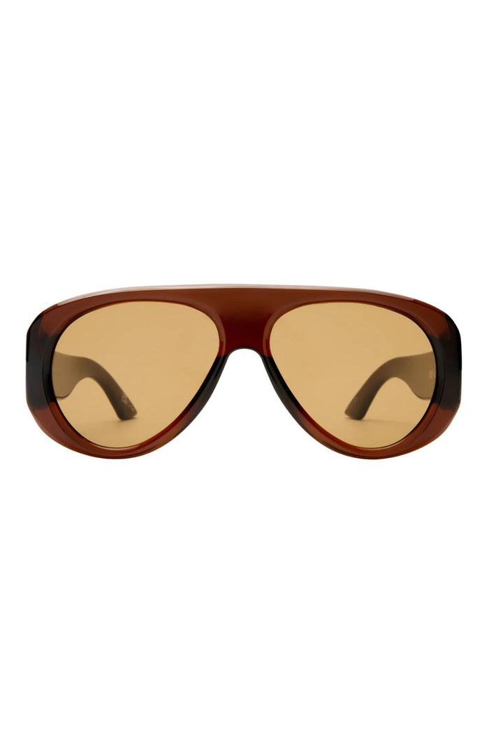 Brown sunglasses with a white background