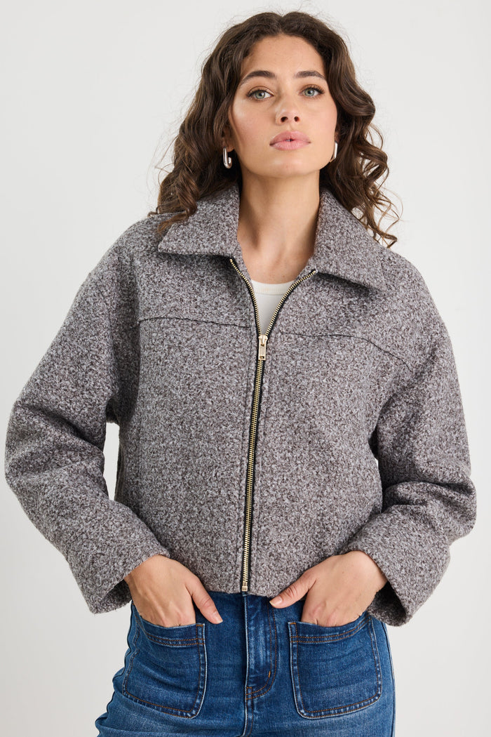 Dune Charcoal Boucle Zip Front Jacket