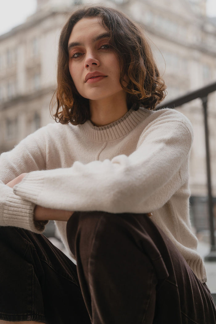 Edge Ivory Mock Neck Contrast Trim Jumper
