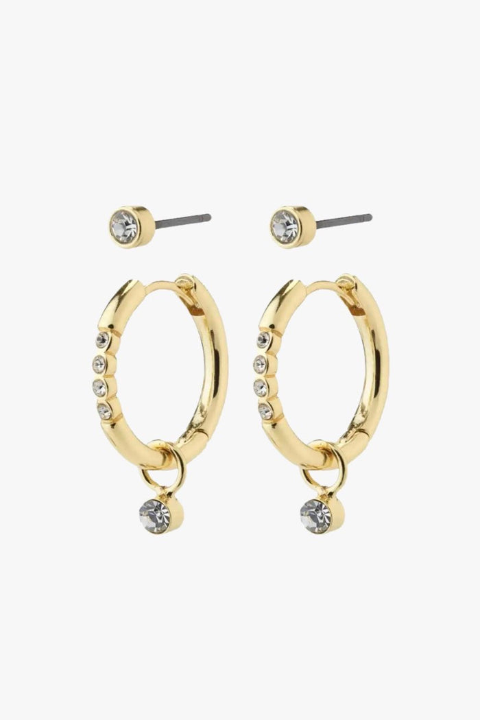 Elna Crystal Hoop Gold Set 2 Recycled Earrings ACC Jewellery Pilgrim