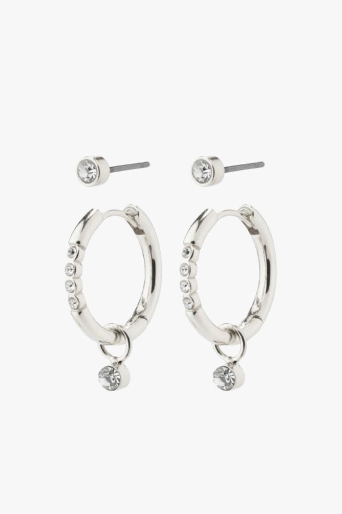 Elna Crystal Hoop Silver Set 2 Recycled Earrings ACC Jewellery Pilgrim
