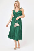 Emerald Satin Bow Jacquard Midi Dress