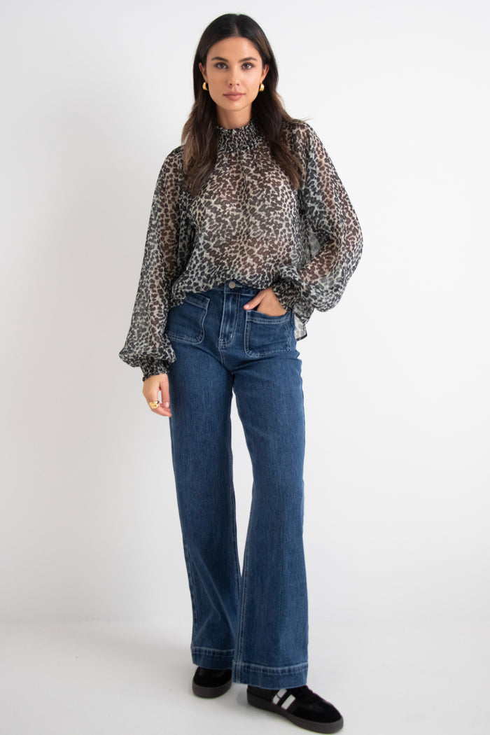 Emphatic Charcoal Animal Frill Front LS Top