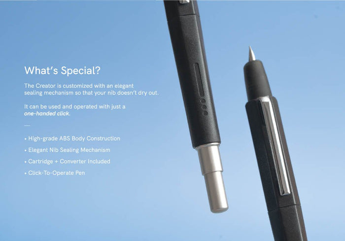 Endless "The Creator" Retractable Fountain Pen - Black - Rhodium Trim - Pen Boutique Ltd