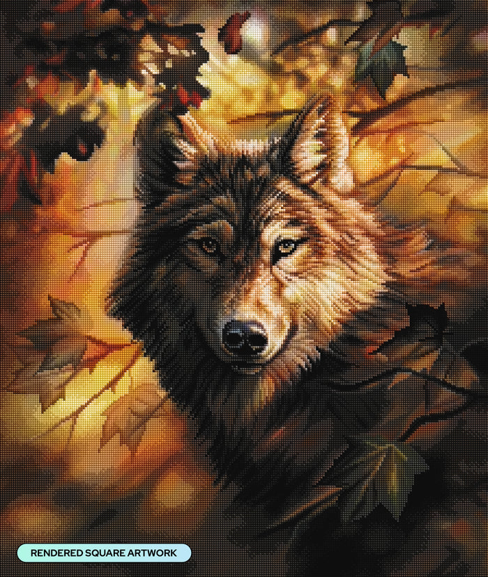 Diamond Painting Evening Glow Wolf 22" x 26" (55.8cm x 66cm) / Square with 37 Colors including 1 AB and 2 Fairy Dust Diamonds / 59,360
