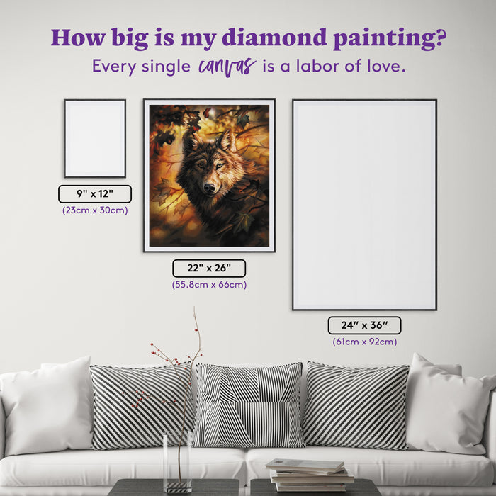 Diamond Painting Evening Glow Wolf 22" x 26" (55.8cm x 66cm) / Square with 37 Colors including 1 AB and 2 Fairy Dust Diamonds / 59,360