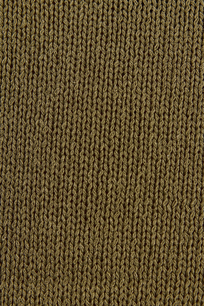 Close-up of a ribbed knit fabric texture in a warm olive-brown color.