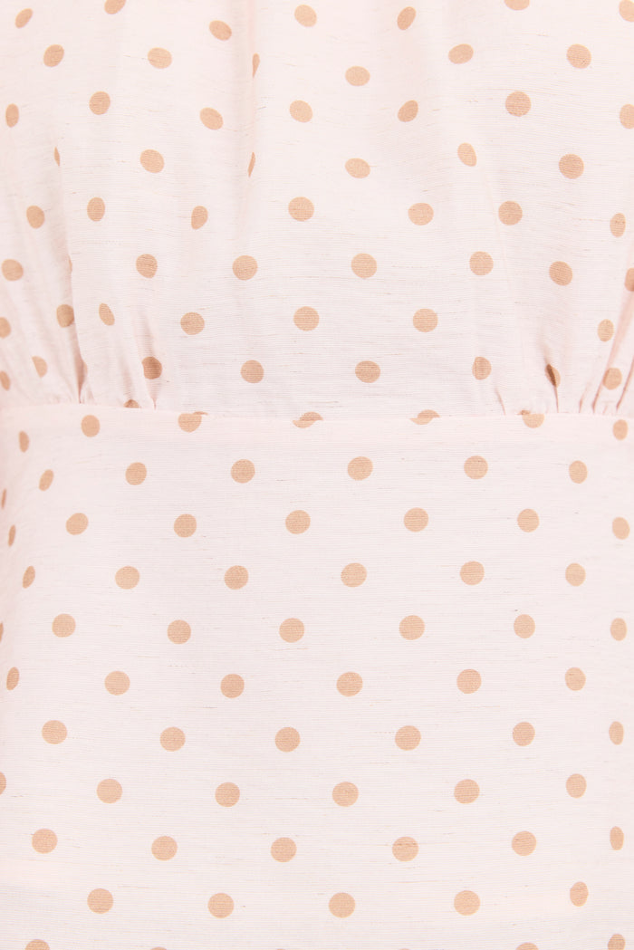 Close-up of a polka dot pattern on a fabric surface.