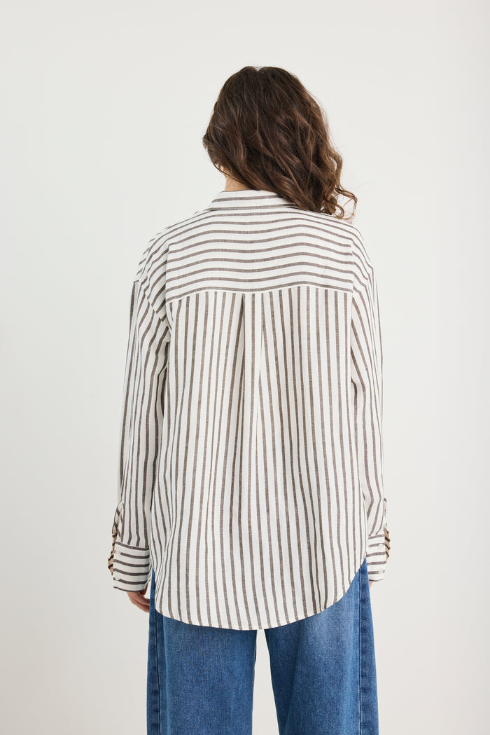 Exalted Green Stripe Linen Viscose Oversized Shirt