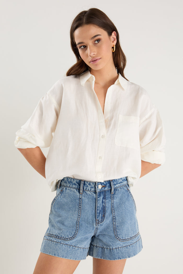 Exalted Ivory Linen Viscose Oversized Shirt