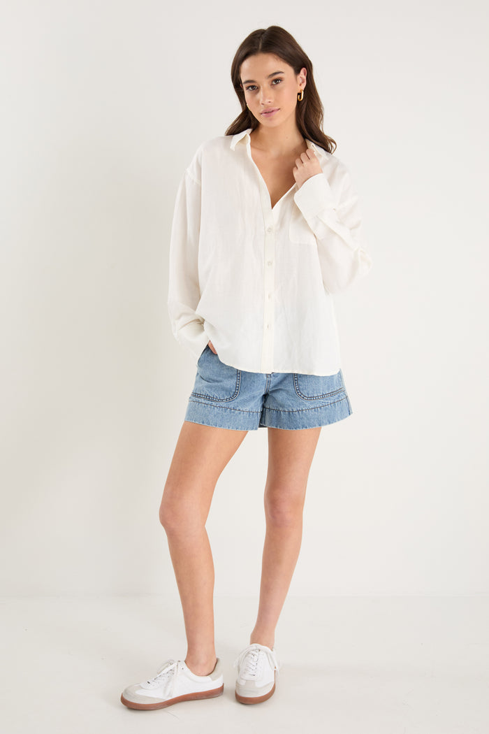 Exalted Ivory Linen Viscose Oversized Shirt