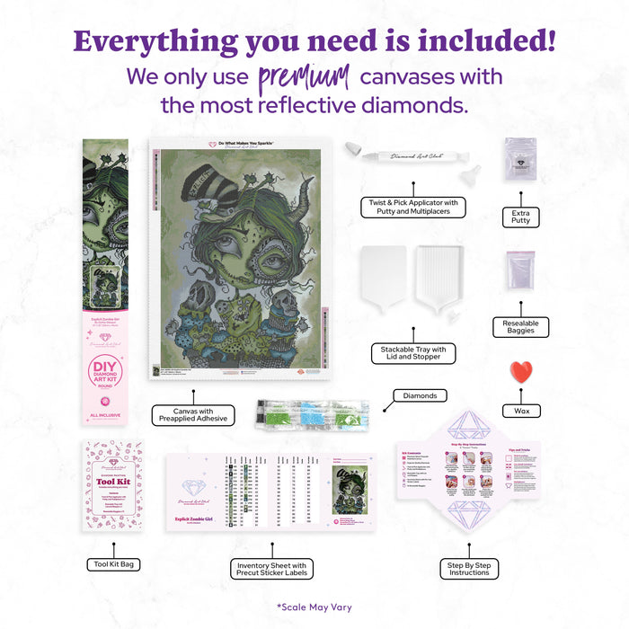 Diamond Painting Explicit Zombie Girl 22" x 30" (56cm x 76cm) / Round with 30 Colors including 2 ABs / 53,929