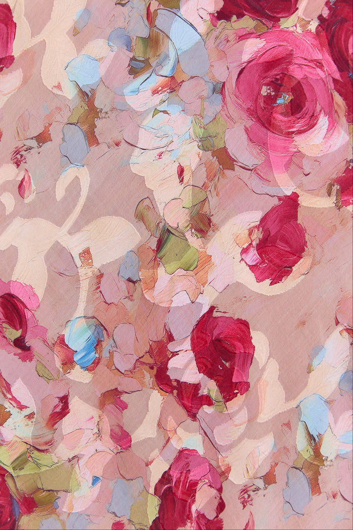Floral pattern with pink and red roses on a textured background