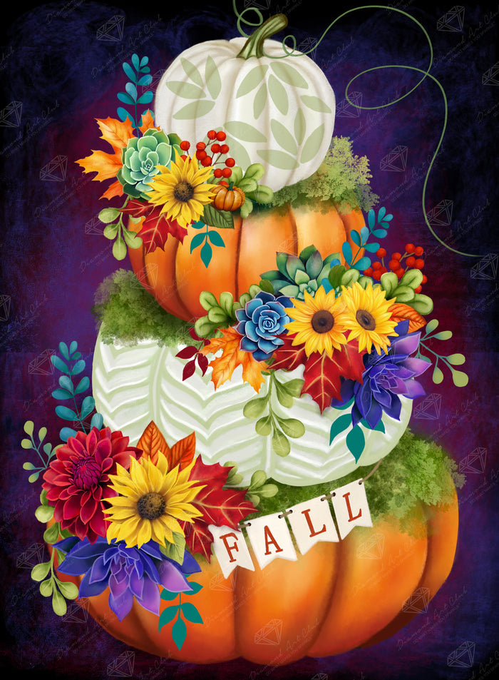 Diamond Painting Fall Pumpkin Stack 22" x 30" (55.8cm x 75.9cm) / Square with 85 Colors including 3 ABs and 2 Fairy Dust Diamonds / 68,320