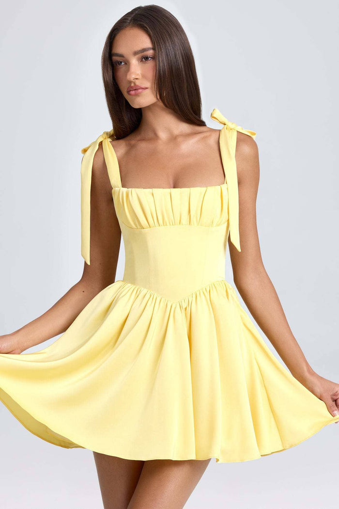 Fashionable square neck high-waist dress