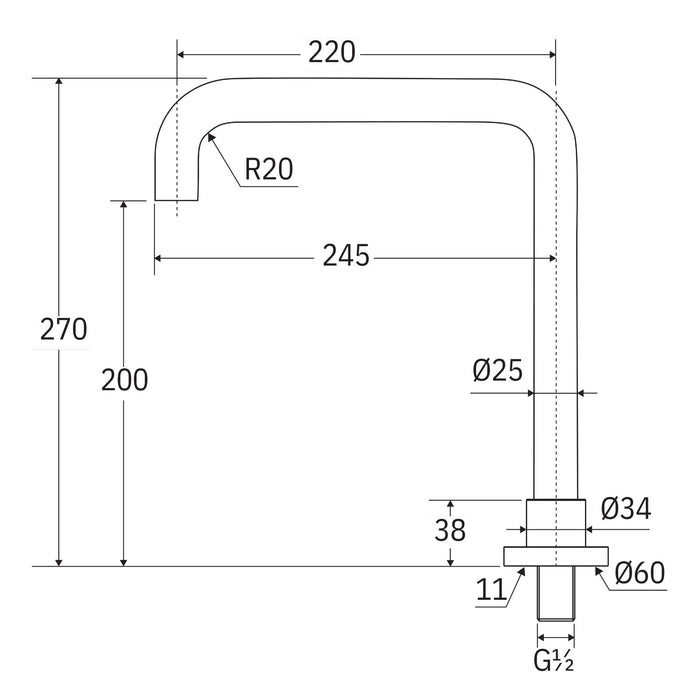 Technical Drawing Fienza Kaya Squareline Hob Outlet Chrome 228123-LF - The Blue Space