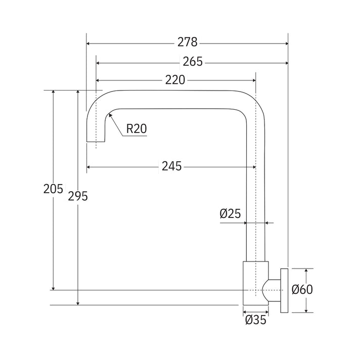 Technical Drawing Fienza Kaya Squareline Wall Swivel Outlet Gun Metal 228122GM-LF - The Blue Space