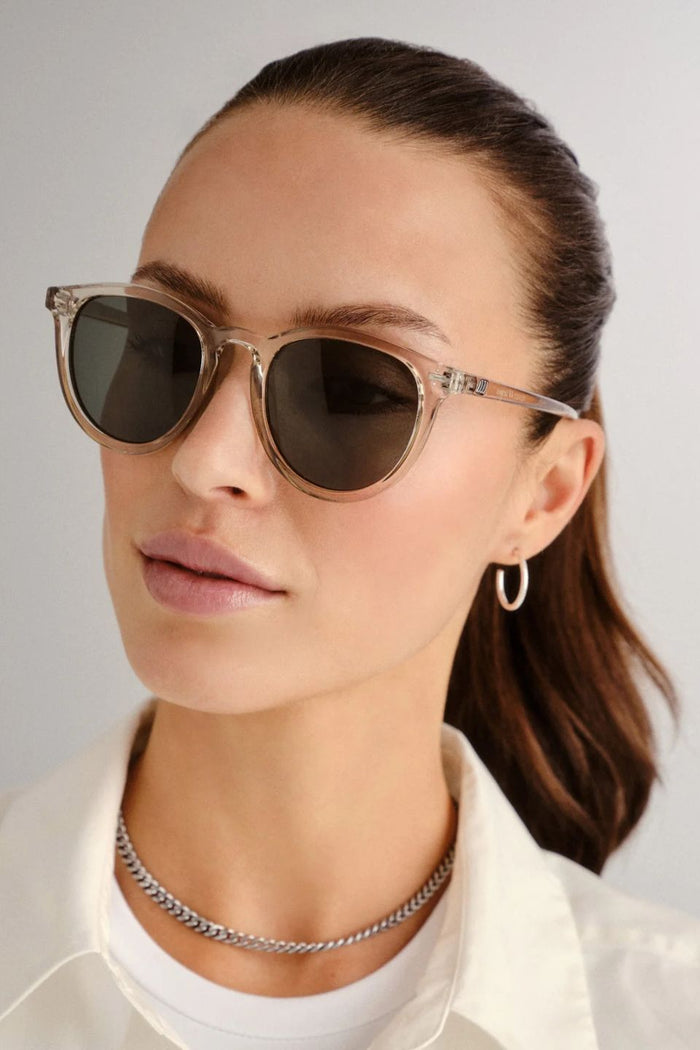 Fire Starter Round Clear Stone Khaki Polarised Lens Sunglasses