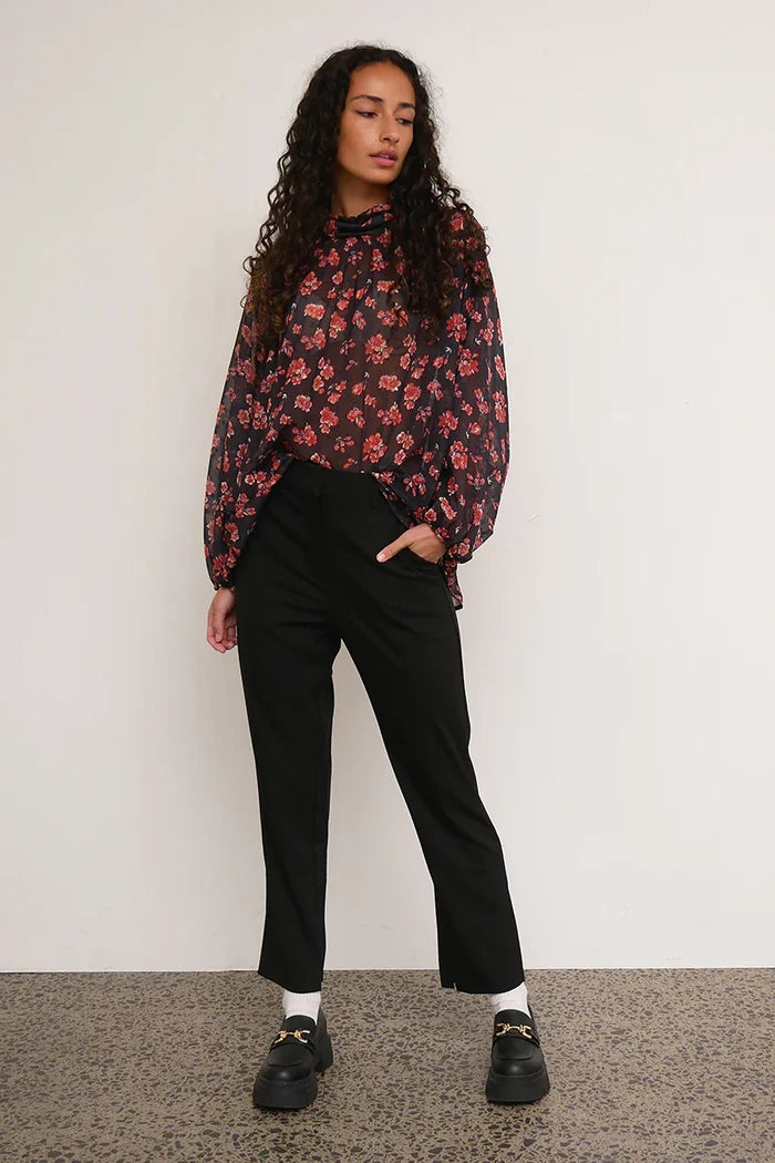 Floret High Neck Red Floral Top WW Top Ketz-Ke
