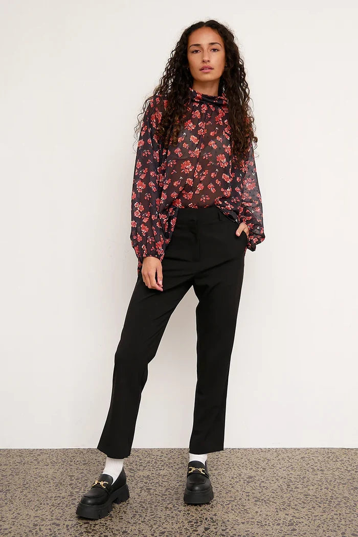 Floret High Neck Red Floral Top WW Top Ketz-Ke