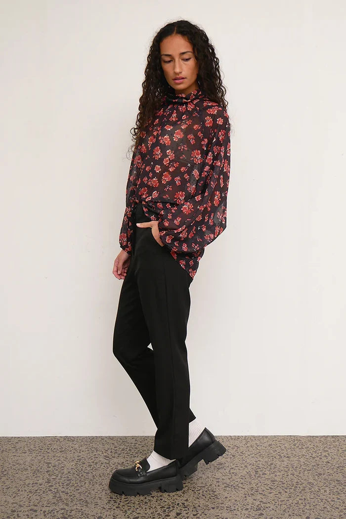 Floret High Neck Red Floral Top WW Top Ketz-Ke